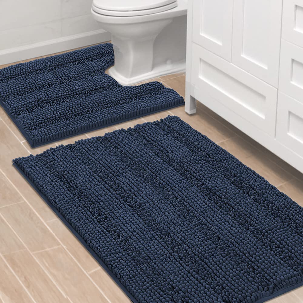 H.VERSAILTEX Bath Rugs for Bathroom Non Slip Bath Mats Extra Thick Chenille Striped Rug 20" x 32" Absorbent Non Skid Fluffy Soft Shaggy Washable Dry Fast Plush Mat for Indoor, Bath Room, Tub - Sage