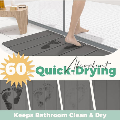 SYIPO Non-Slip Foldable Stone Bath Mat-Diatomite, 23.6 x 15.3”, Dark Gray