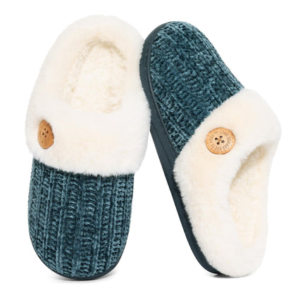 Evshine Women's Chenille Knit Fuzzy Slippers Memory Foam Warm House Shoes