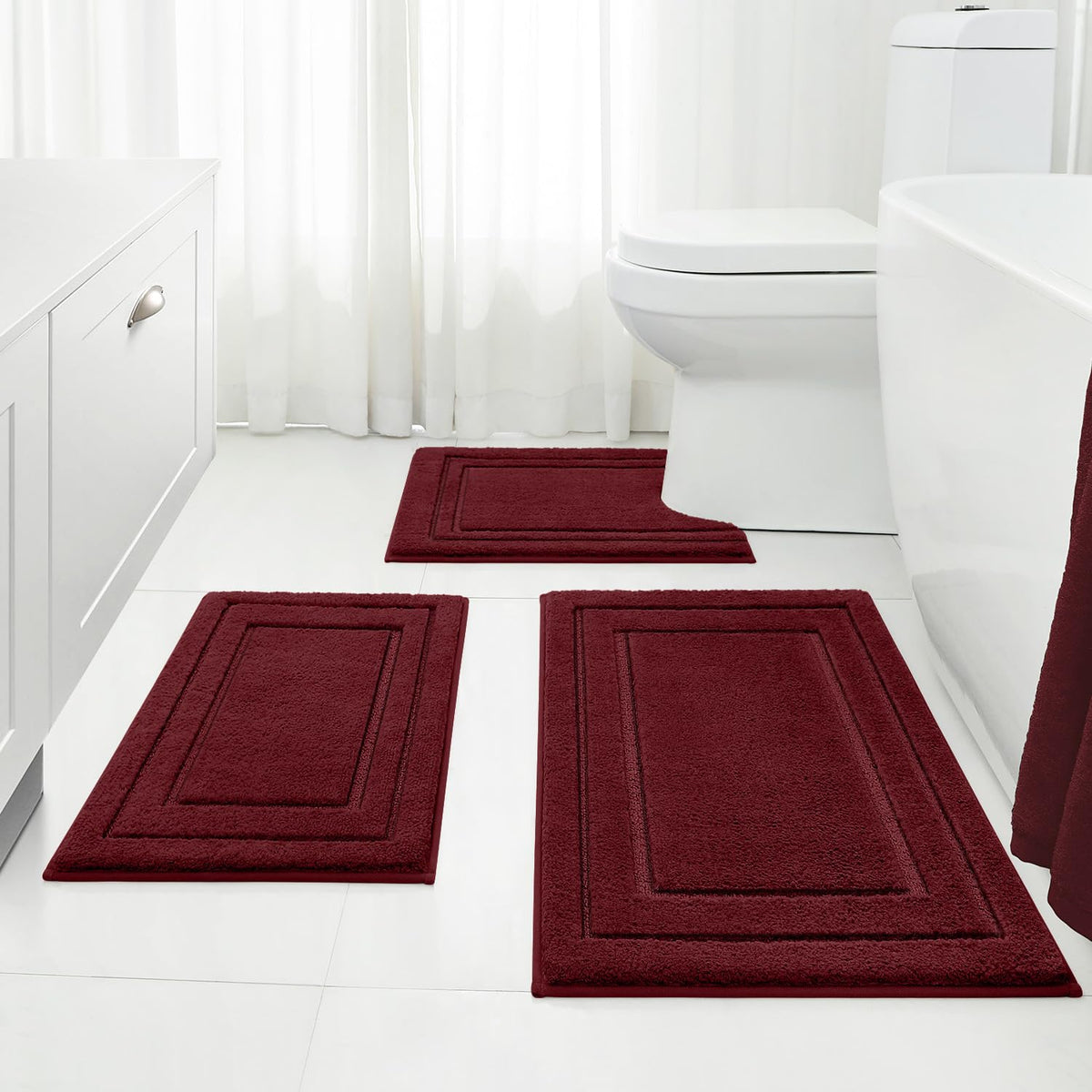 HOMEIDEAS Brown Bathroom Rugs Set of 3, Non Slip Bath Mats