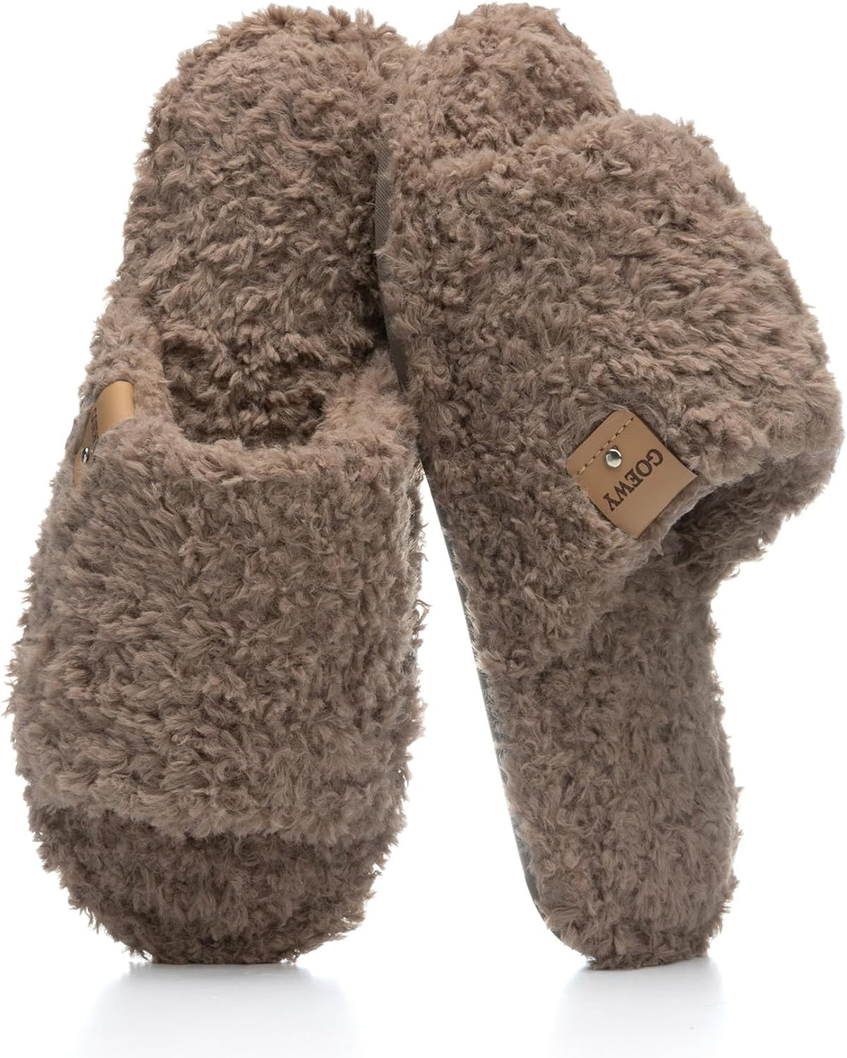 GOEWY Fuzzy Open Toe Slippers for Women Indoor with Comfy Memory Foam