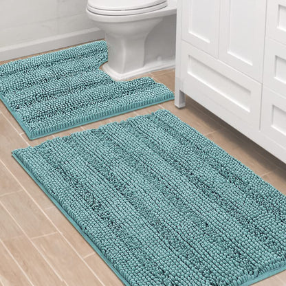 H.VERSAILTEX Bath Rugs for Bathroom Non Slip Bath Mats Extra Thick Chenille Striped Rug 20" x 32" Absorbent Non Skid Fluffy Soft Shaggy Washable Dry Fast Plush Mat for Indoor, Bath Room, Tub - Sage