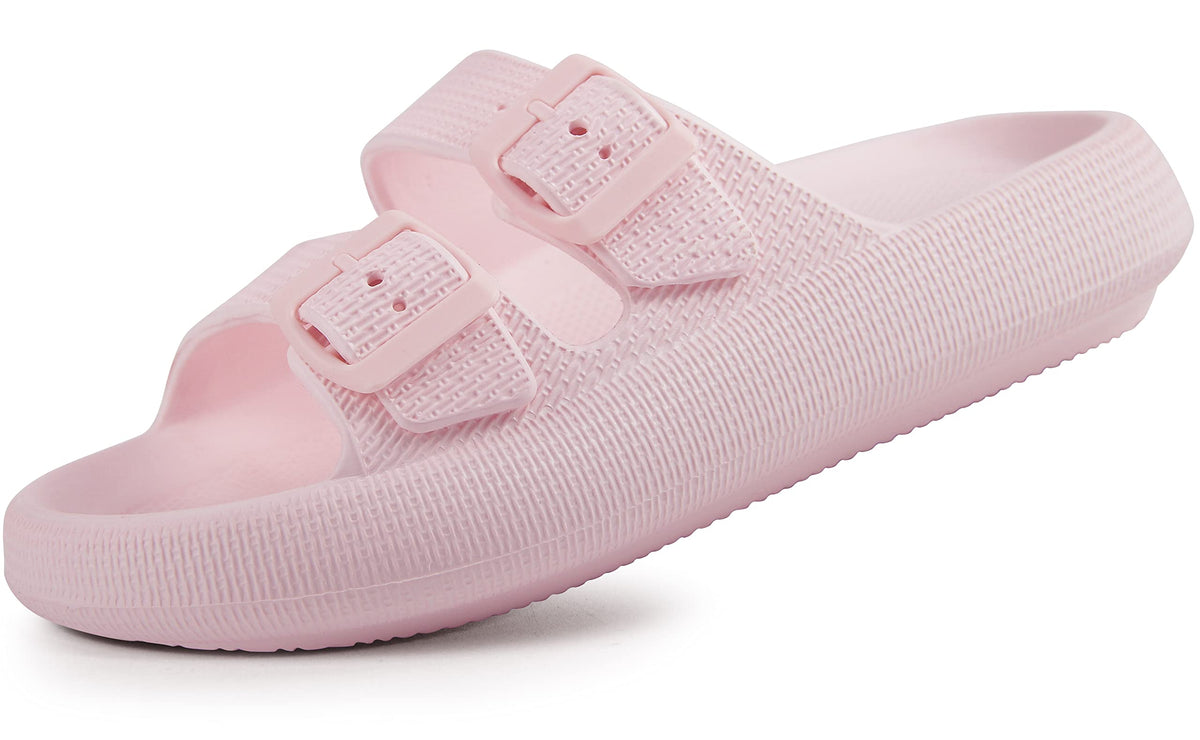 Weweya Sandals for Women Men Pillow Slippers Double Buckle Flat Slides