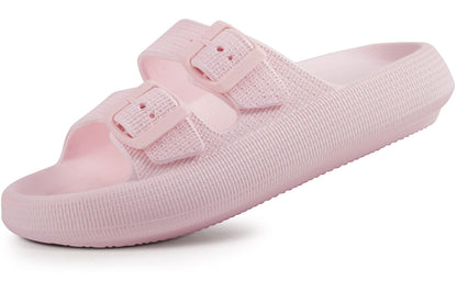 Weweya Sandals for Women Men Pillow Slippers Double Buckle Flat Slides
