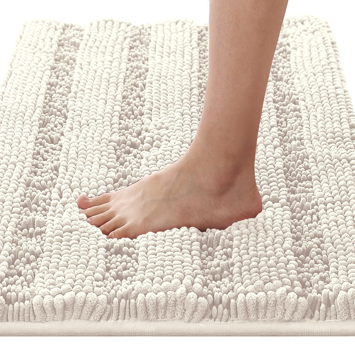 H.VERSAILTEX Bath Rugs for Bathroom Non Slip Bath Mats Extra Thick Chenille Striped Rug 20" x 32" Absorbent Non Skid Fluffy Soft Shaggy Washable Dry Fast Plush Mat for Indoor, Bath Room, Tub - Sage