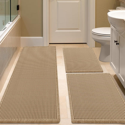 IM HOME Waffle Bath Mat Set 2 Piece Olive Green,Woven Modern Bath Rug Mats, Absorbent Non Slip Bath Floor Mat, Soft Washable Boho Bath Rugs with Tassels for Bathroom, Bedroom, Kitchen,Tub