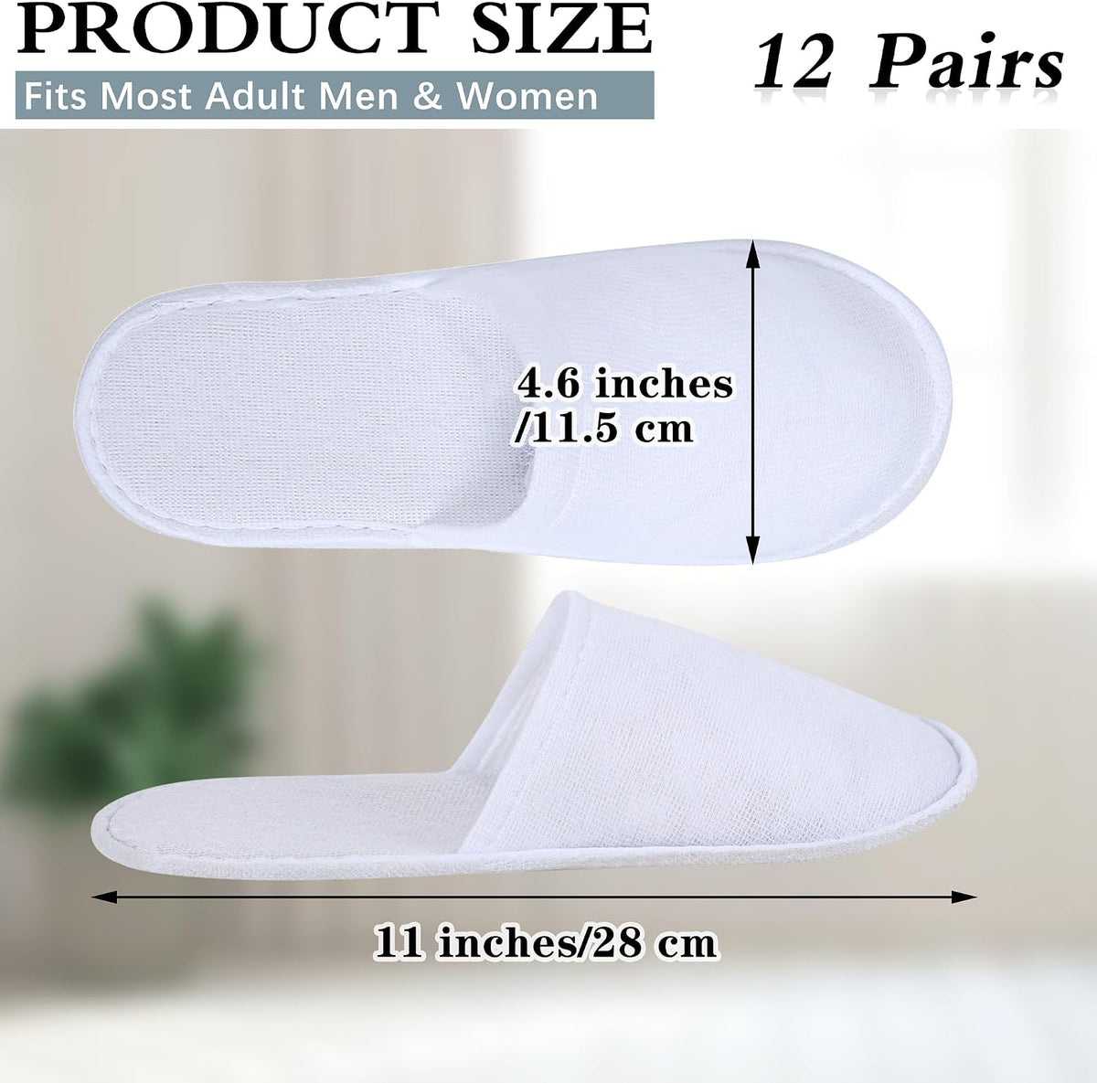 Aneco 12 Pairs Disposable Spa Slippers Fluffy Closed Toe Spa Slippers for Hotel, Home, Guest Use, Fits up to US Men Size 10 and Women Size 1