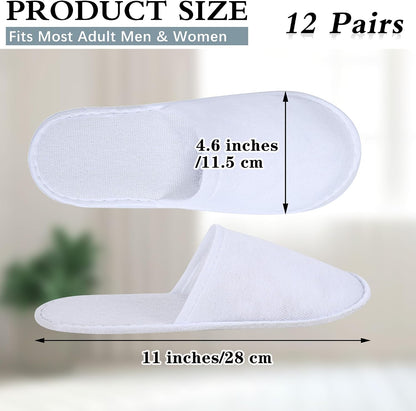 Aneco 12 Pairs Disposable Spa Slippers Fluffy Closed Toe Spa Slippers for Hotel, Home, Guest Use, Fits up to US Men Size 10 and Women Size 1