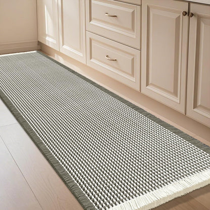 IM HOME Waffle Bath Mat Set 2 Piece Olive Green,Woven Modern Bath Rug Mats, Absorbent Non Slip Bath Floor Mat, Soft Washable Boho Bath Rugs with Tassels for Bathroom, Bedroom, Kitchen,Tub
