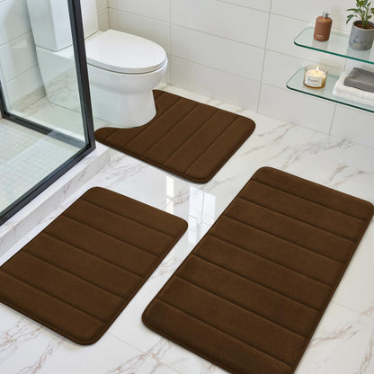 BYSURE Black Memory Foam Bathroom Rug Set 3 Piece 17"x24"+20"x32"+U Shape 20"x24"