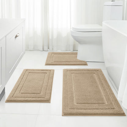 HOMEIDEAS Brown Bathroom Rugs Set of 3, Non Slip Bath Mats