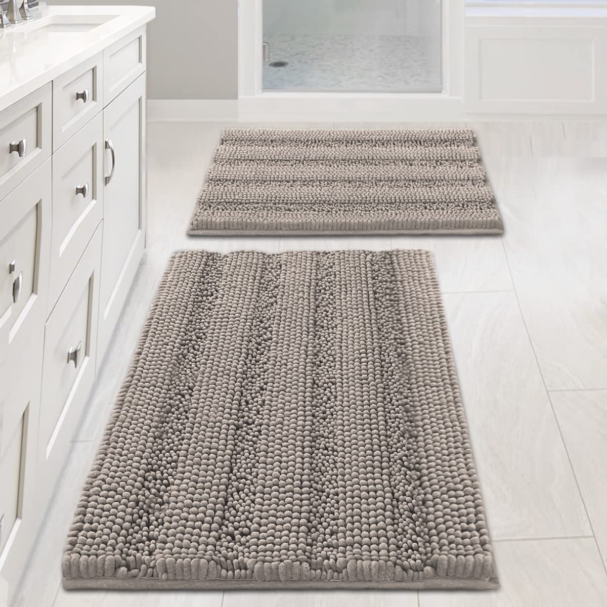 H.VERSAILTEX Bath Rugs for Bathroom Non Slip Bath Mats Extra Thick Chenille Striped Rug 20" x 32" Absorbent Non Skid Fluffy Soft Shaggy Washable Dry Fast Plush Mat for Indoor, Bath Room, Tub - Sage