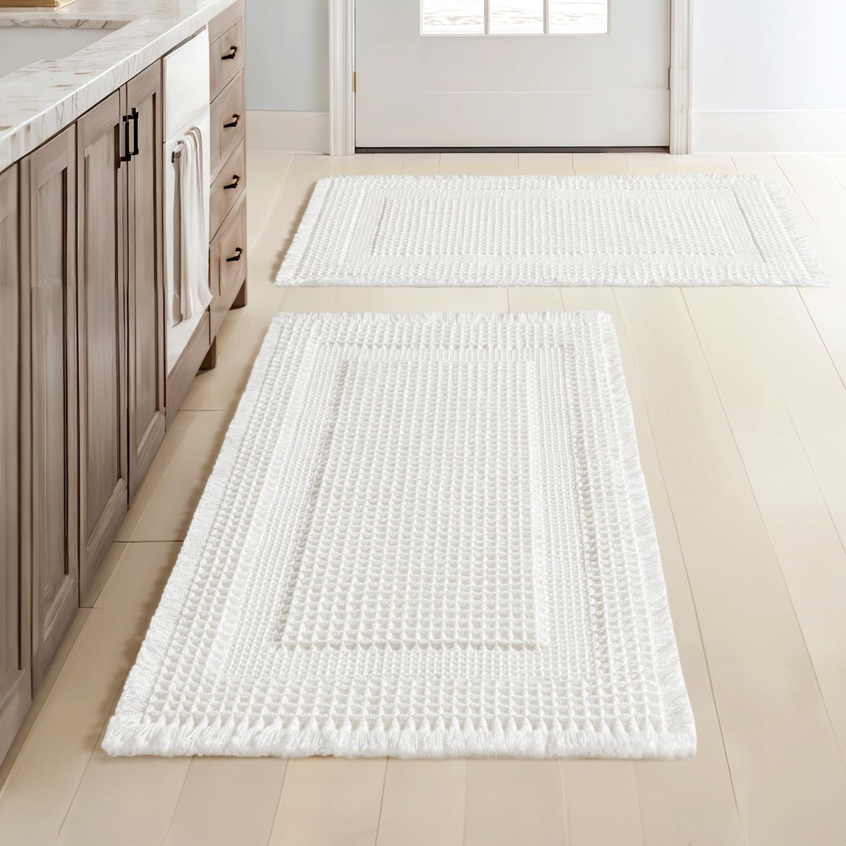 MIULEE Set of 2 Waffle Bathroom Rugs Brown Boho Bath Mat 17x24+18x30 in
