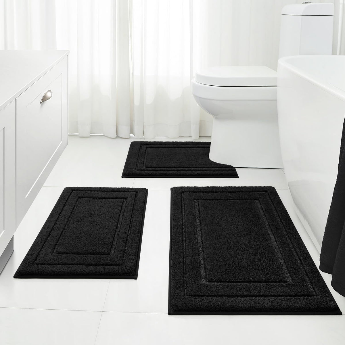 HOMEIDEAS Brown Bathroom Rugs Set of 3, Non Slip Bath Mats