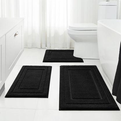 HOMEIDEAS Brown Bathroom Rugs Set of 3, Non Slip Bath Mats