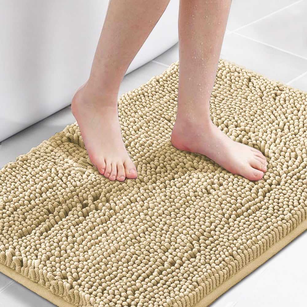 H.VERSAILTEX Bath Mat for Bathroom Non Slip Luxury Chenille Ultra Soft Bath Rugs 24x36 Absorbent Non Skid Shaggy Rugs Washable Dry Fast Plush Area Carpet Mats for Indoor, Bath Room, Tub - Black