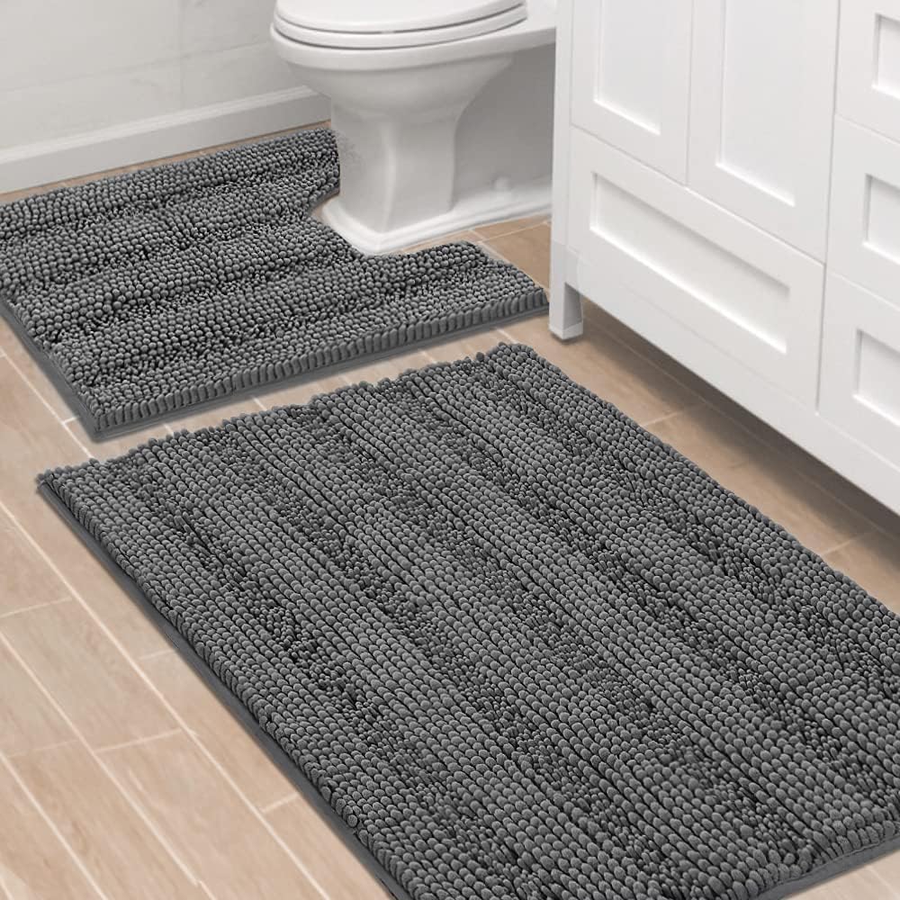 H.VERSAILTEX Bath Rugs for Bathroom Non Slip Bath Mats Extra Thick Chenille Striped Rug 20" x 32" Absorbent Non Skid Fluffy Soft Shaggy Washable Dry Fast Plush Mat for Indoor, Bath Room, Tub - Sage