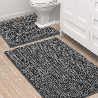 H.VERSAILTEX Bath Rugs for Bathroom Non Slip Bath Mats Extra Thick Chenille Striped Rug 20" x 32" Absorbent Non Skid Fluffy Soft Shaggy Washable Dry Fast Plush Mat for Indoor, Bath Room, Tub - Sage