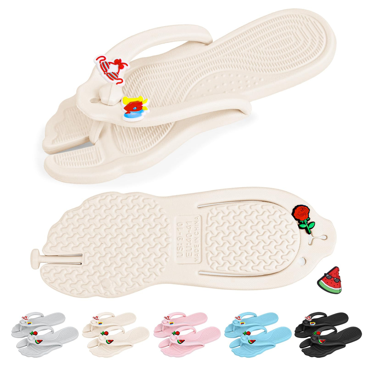ZOORON Flip Flops for Women Men Travel Slippers Shower Shoes Foldable Bathroom Camp Beach Sandals Lightweight Non-Slip Quick Dry