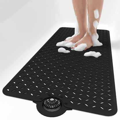 OTHWAY Bath Mat for Tub Non Slip: 39" X 17" Long Bathtub Mat with Hair Catcher│Big Drain Holes Shower Mats for Inside Shower│Machine Washable (Grey)