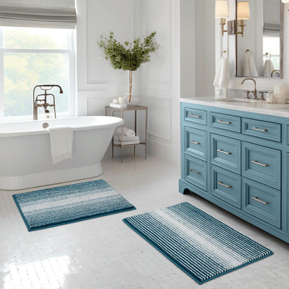 BSICPRO Bathroom Rugs Sets 2 Piece, Non Slip Striped Bath Mats, Sage