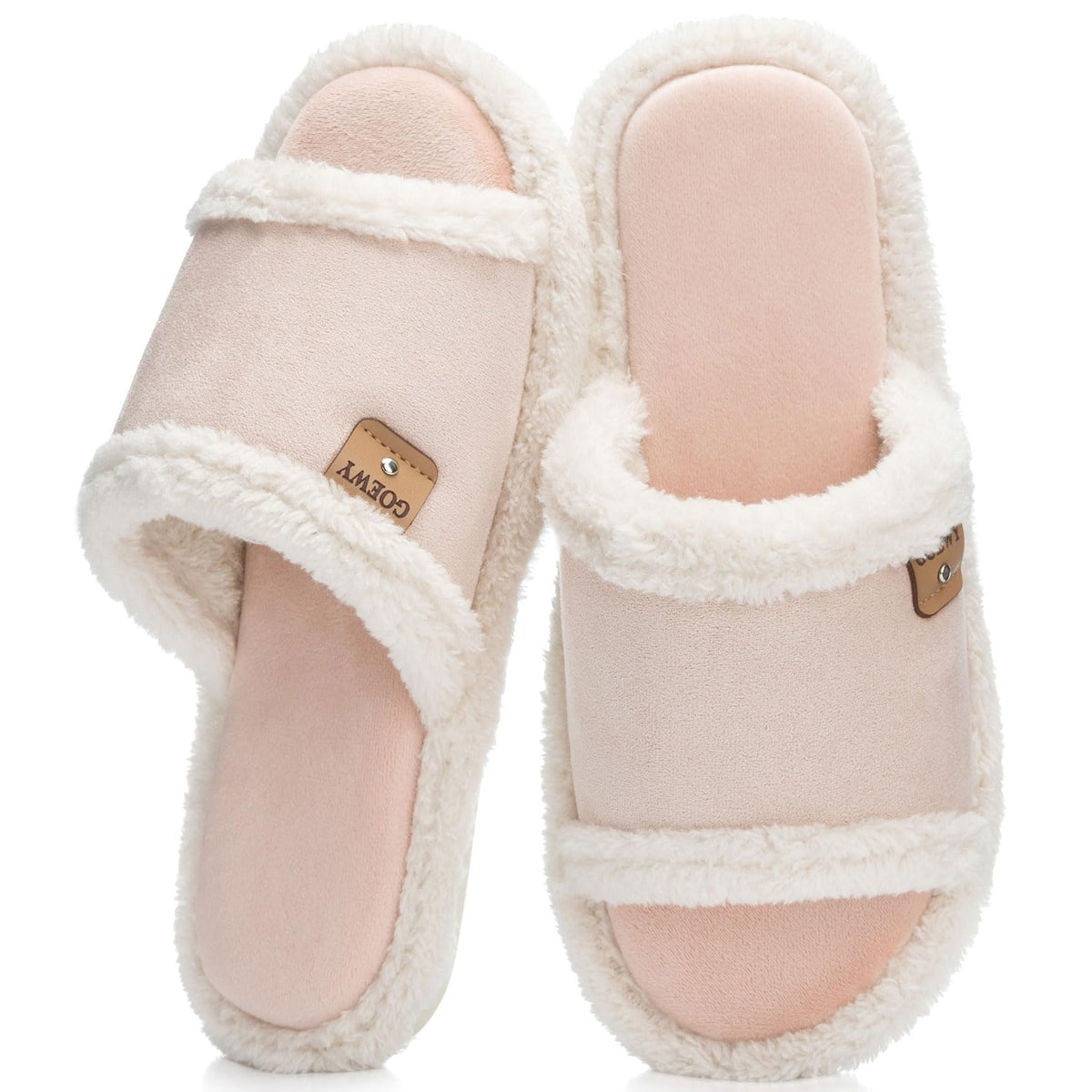 GOEWY Fuzzy Open Toe Slippers for Women Indoor with Comfy Memory Foam