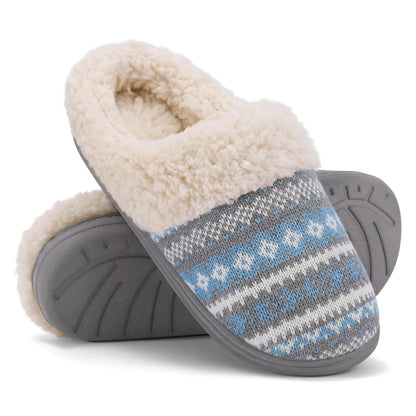 Evshine Women's Chenille Knit Fuzzy Slippers Memory Foam Warm House Shoes