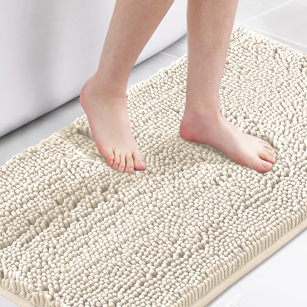 H.VERSAILTEX Bath Mat for Bathroom Non Slip Luxury Chenille Ultra Soft Bath Rugs 24x36 Absorbent Non Skid Shaggy Rugs Washable Dry Fast Plush Area Carpet Mats for Indoor, Bath Room, Tub - Black