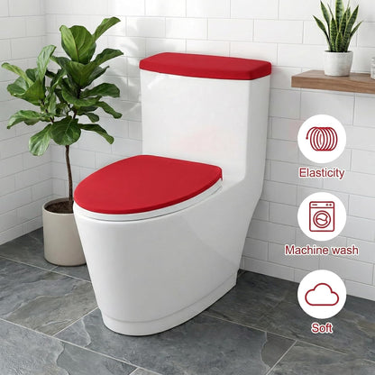 Red Toilet Seat Cover, Toilet Cover Set For Bathroom Super Soft Toilets Tank Covers Toilets Seat Covers Washable With Elastic Bottom Red Bathroom Accessories Fits Most Lids, Easy Installation Cleaning