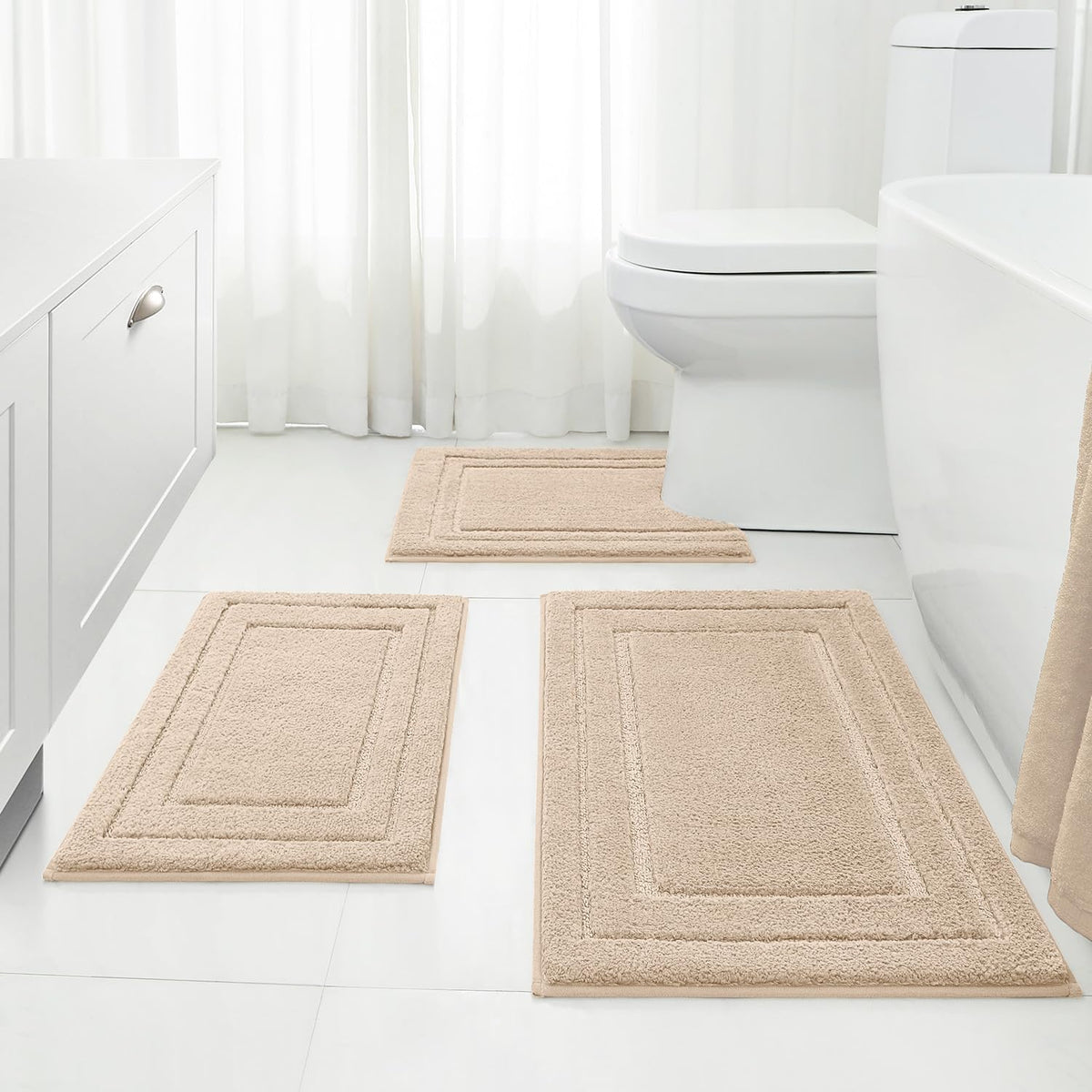 HOMEIDEAS Brown Bathroom Rugs Set of 3, Non Slip Bath Mats