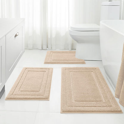 HOMEIDEAS Brown Bathroom Rugs Set of 3, Non Slip Bath Mats