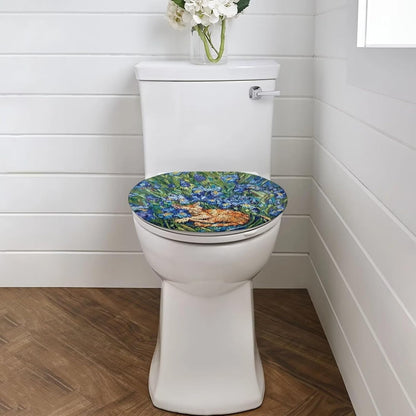 Toilet Lid Covers for Bathroom Elongated Cat Irises Thick Toilet Seat Lid Cover Elongated Oval Round Soft Fabric Toilet Seat Lid Cover with Elastic Edges Machine Washable