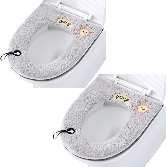 2Pcs Universal Waterproof Home Toilet Seat Cushion with Hanging Loop Bathroom Soft and Warm Washable toilet seat Cover Pads