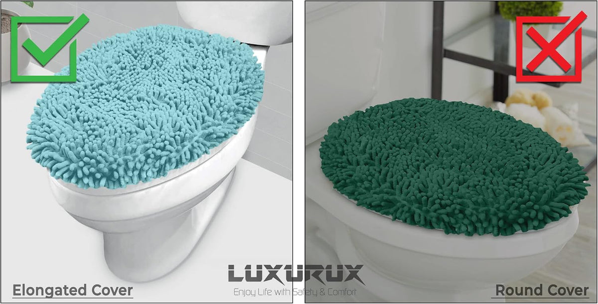 LuxUrux Toilet Lid Cover with Stretch Fit Elastic Band – Chenille Microfiber Toilet Seat Non-Slip Cover for Bathroom – Soft Plush, Machine Wash And Dry, Comfort & Clean Look (18 x 21'', Medium Blue)