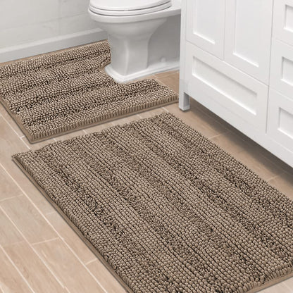 H.VERSAILTEX Bath Rugs for Bathroom Non Slip Bath Mats Extra Thick Chenille Striped Rug 20" x 32" Absorbent Non Skid Fluffy Soft Shaggy Washable Dry Fast Plush Mat for Indoor, Bath Room, Tub - Sage