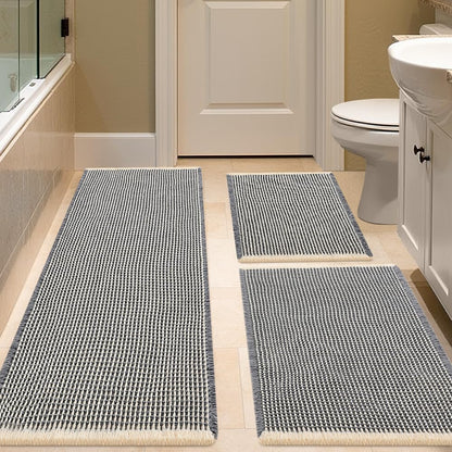 IM HOME Waffle Bath Mat Set 2 Piece Olive Green,Woven Modern Bath Rug Mats, Absorbent Non Slip Bath Floor Mat, Soft Washable Boho Bath Rugs with Tassels for Bathroom, Bedroom, Kitchen,Tub