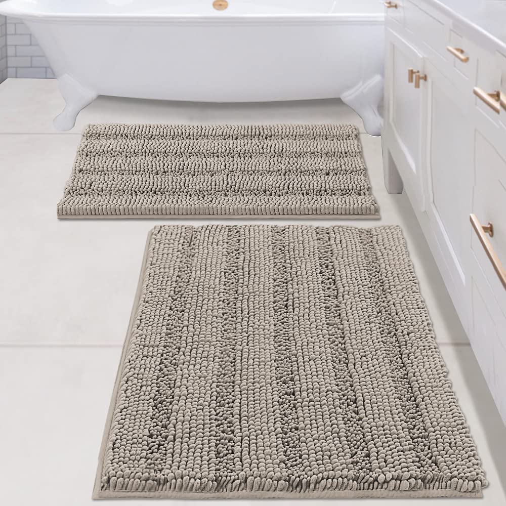 H.VERSAILTEX Bath Rugs for Bathroom Non Slip Bath Mats Extra Thick Chenille Striped Rug 20" x 32" Absorbent Non Skid Fluffy Soft Shaggy Washable Dry Fast Plush Mat for Indoor, Bath Room, Tub - Sage