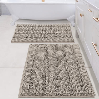 H.VERSAILTEX Bath Rugs for Bathroom Non Slip Bath Mats Extra Thick Chenille Striped Rug 20" x 32" Absorbent Non Skid Fluffy Soft Shaggy Washable Dry Fast Plush Mat for Indoor, Bath Room, Tub - Sage
