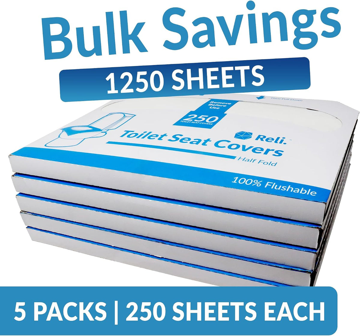 Reli. Toilet Seat Covers (1250 Pcs, 5 Packs of 250) Flushable
