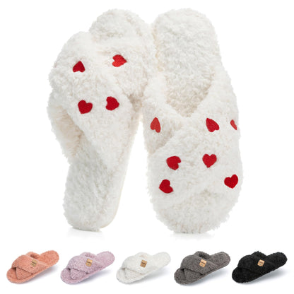 GOEWY Fuzzy Open Toe Slippers for Women Cozy Memory Foam House Shoes Indoor