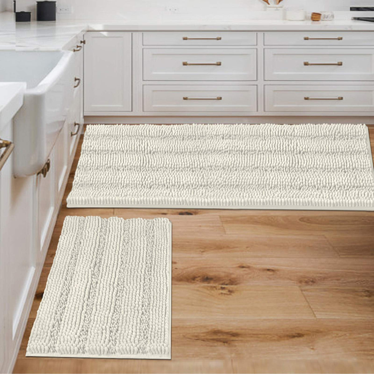 H.VERSAILTEX Bath Rugs for Bathroom Non Slip Bath Mats Extra Thick Chenille Striped Rug 20" x 32" Absorbent Non Skid Fluffy Soft Shaggy Washable Dry Fast Plush Mat for Indoor, Bath Room, Tub - Sage