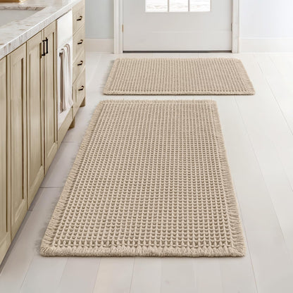 MIULEE Set of 2 Waffle Bathroom Rugs Boho Bath Mat Brown 18x30 Inch