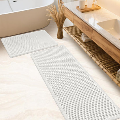 IM HOME Waffle Bath Mat Set 2 Piece Olive Green,Woven Modern Bath Rug Mats, Absorbent Non Slip Bath Floor Mat, Soft Washable Boho Bath Rugs with Tassels for Bathroom, Bedroom, Kitchen,Tub