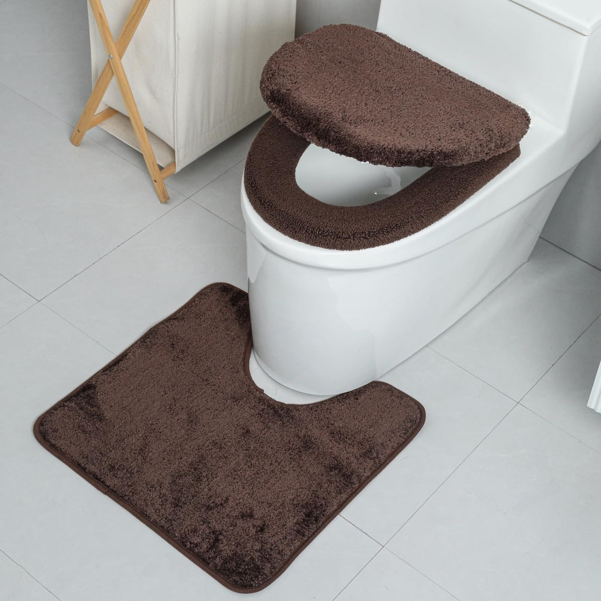 3piece Toilet Seat Cover Set - Toilet Seat Cover +Toilet Lid Cover + toilet rugs u shaped washable, Fits Most Elongated Round and Oblong Toilet(Machine Washable,Quick-Dry) grey