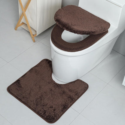 3piece Toilet Seat Cover Set - Toilet Seat Cover +Toilet Lid Cover + toilet rugs u shaped washable, Fits Most Elongated Round and Oblong Toilet(Machine Washable,Quick-Dry) grey