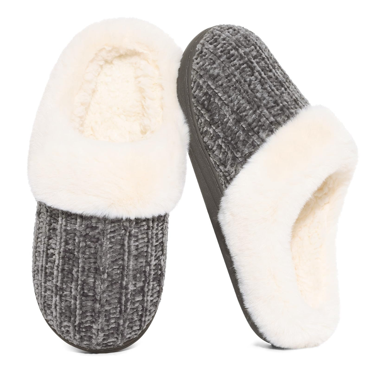 Evshine Women's Chenille Knit Fuzzy Slippers Memory Foam Warm House Shoes
