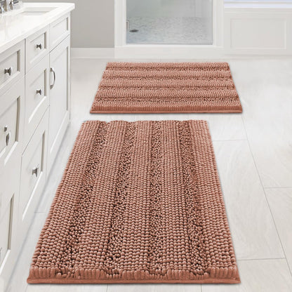 H.VERSAILTEX Bath Rugs for Bathroom Non Slip Bath Mats Extra Thick Chenille Striped Rug 20" x 32" Absorbent Non Skid Fluffy Soft Shaggy Washable Dry Fast Plush Mat for Indoor, Bath Room, Tub - Sage