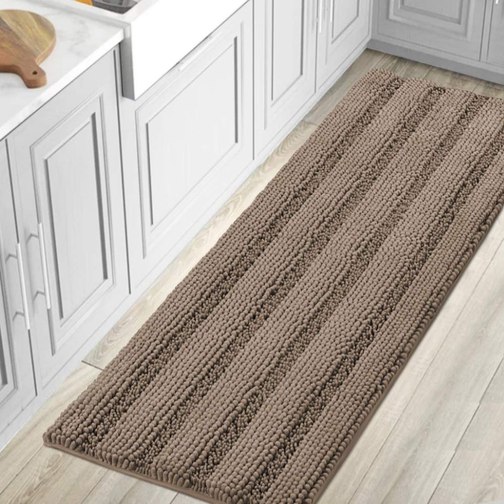 H.VERSAILTEX Sage Bathroom Rugs, Bath Mat Set of 2 Extra Thick Chenille Striped Pattern Shaggy Bath Rugs for Bath Room, Non Skid Bath Mats for Bathroom Floor (32 x 20 Plus 24 x 17 - Inches)