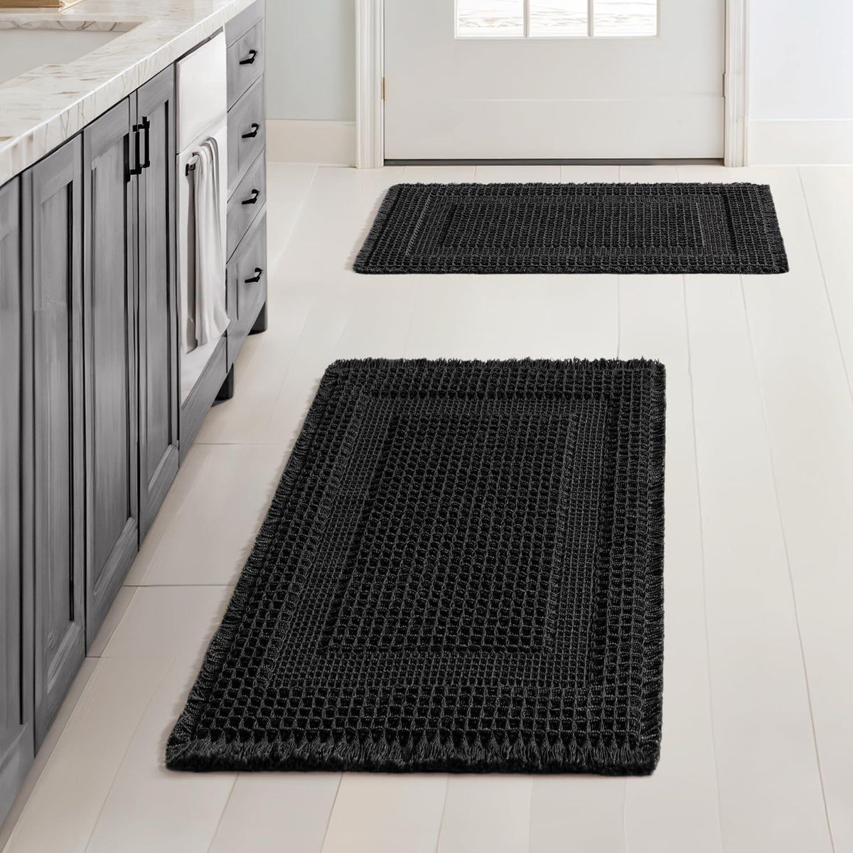 MIULEE Set of 2 Waffle Bathroom Rugs Brown Boho Bath Mat 17x24+18x30 in