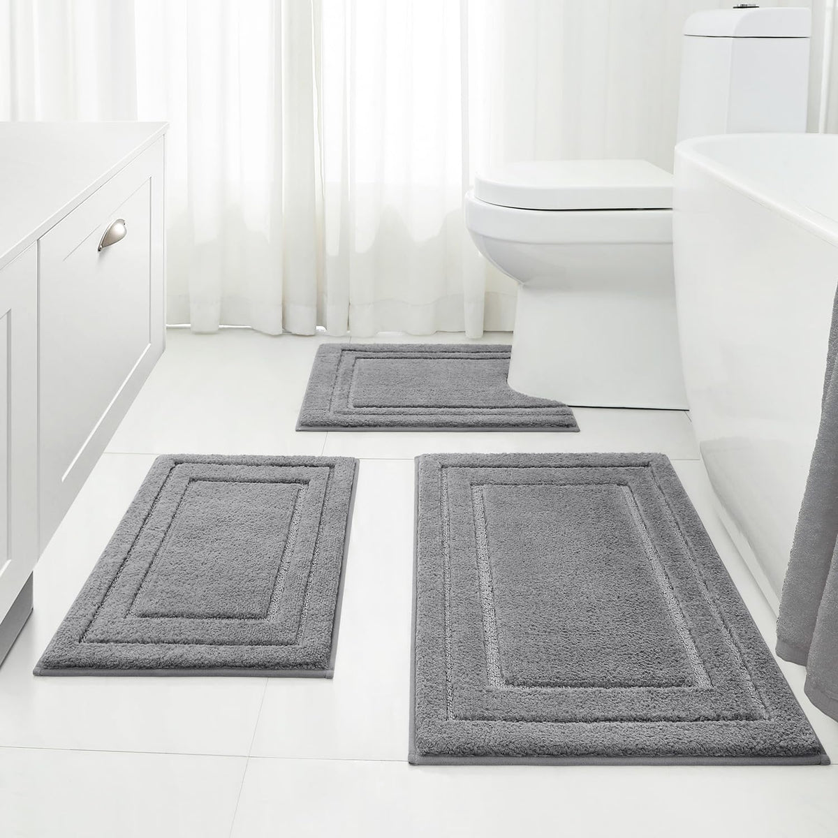HOMEIDEAS Brown Bathroom Rugs Set of 3, Non Slip Bath Mats